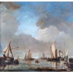 Large Ships and Boats in a Calm Painting Reproduction
