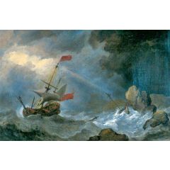 Man o’ War in Distress off Rocky Coast Painting Reproduction