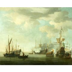 Men of War at Anchor in a Calm Painting Reproduction