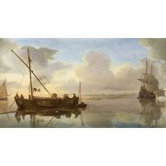 River Scene with Boats Painting Reproduction