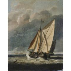 Seascape: A Yacht Sailing under a Rainy Sky Painting Reproduction