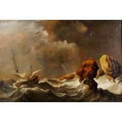 Ship in Distress off Rock Painting Reproduction