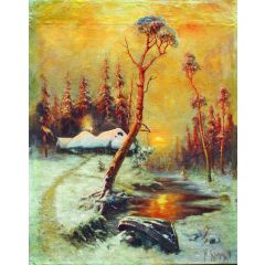 Winter Landscape with Pine Trees Painting Reproduction