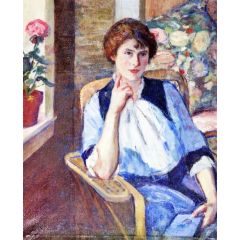 Woman in Blue Painting Reproduction