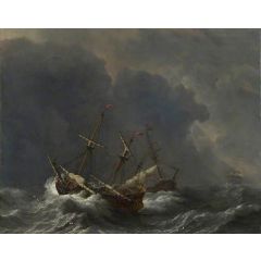 Three Ships in a Gale Painting Reproduction
