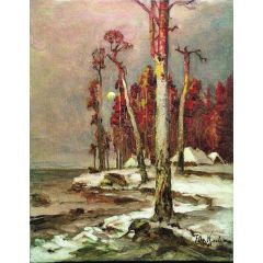 Pine Trees at Sunset Painting Reproduction