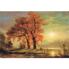 Sunset Scene with Deer Painting Reproduction