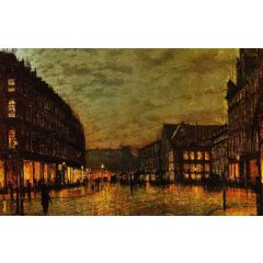 Boar Lane, Leeds by Lamplight Painting Reproduction