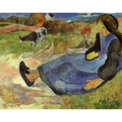 Seated Breton Girl, also known as Girl Guarding Cows Painting Reproduction