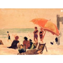 An Impression, also known as Sunday at the Beach Painting Reproduction
