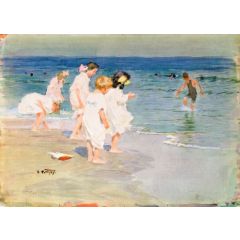 Children Playing at the Beach Painting Reproduction