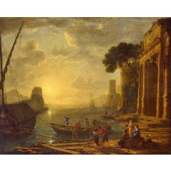 Port de pêche au coucher du soleil Painting Reproduction