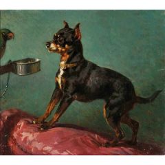 Dog with Parrot Painting Reproduction
