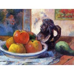 Still Life with Apples, Pear and Ceramic Portrait Jug Painting Reproduction