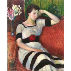 Girl in Black and White Painting Reproduction