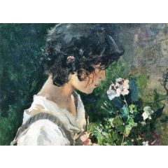 Italian Girl with Flowers Painting Reproduction