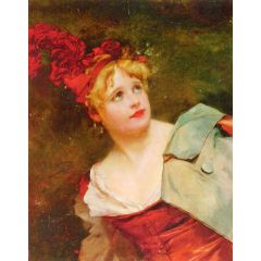 Lady Wearing a Crimson Hat Painting Reproduction