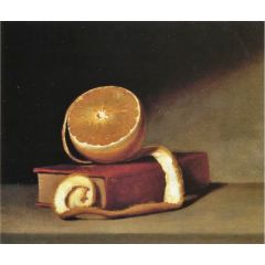 Still Life with Orange and Book Painting Reproduction
