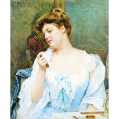 A Young Beauty at Her Vanity Painting Reproduction