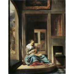 Girl Peeling an Apple Painting Reproduction