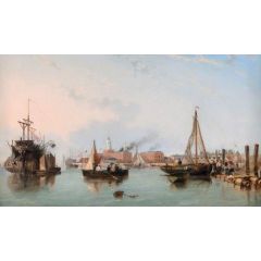 Entrance to Portsmouth Harbour with British Man of War Painting Reproduction