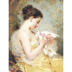 A Beauty with Doves Painting Reproduction