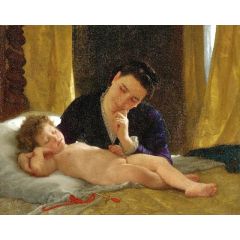 Young Mother Gazing at Her Child, also known as Jeune mère contemplant son enfant Painting Reproduction