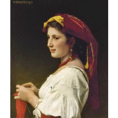 The Knitting Girl Painting Reproduction