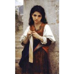 The Knitting Girl Painting Reproduction
