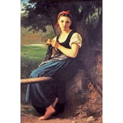 The Knitting Girl Painting Reproduction
