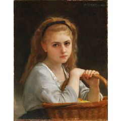 Young Girl with a Basket of Fruit Painting Reproduction