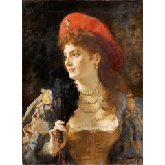 Elegant Lady with Fan Painting Reproduction