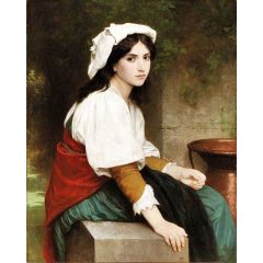 Italian Girl at the Fountain Painting Reproduction