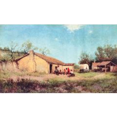 Cockfight Amid the Jacales Painting Reproduction