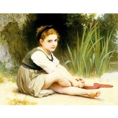 Girl by a Stream Painting Reproduction