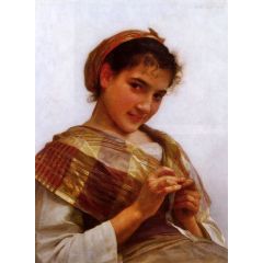 Young Girl Crocheting Painting Reproduction
