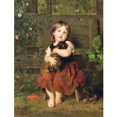 Little Girl With Dachshund Puppy Painting Reproduction
