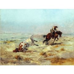Lassoing a Steer Painting Reproduction