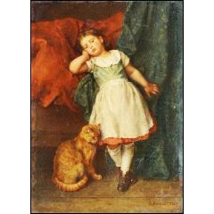 Girl with Cat Painting Reproduction