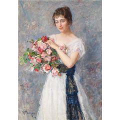 Portrait of a Young Lady with Roses Painting Reproduction