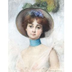 Portrait of a Lady in a Spring Bonnet Painting Reproduction