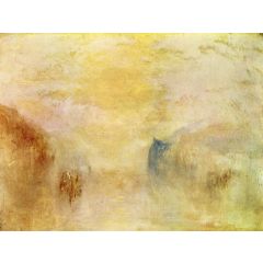 Sunrise, with a Boat between Headlands Painting Reproduction