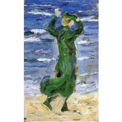Woman in the Wind by the Sea Painting Reproduction