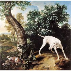 White Dog in Front of an Elder Bush Painting Reproduction