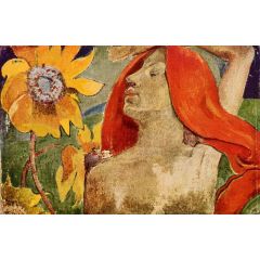 Redheaded Woman and Sunflowers Painting Reproduction