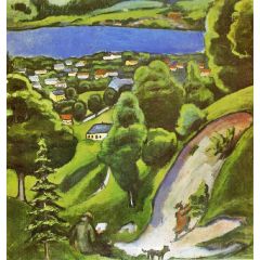 Tegernsee Landscape with Man Reading and Dog Painting Reproduction