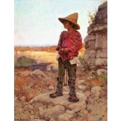 A Young Goat Herder at the Old Rock Quarry, San Antonio, Texas Painting Reproduction