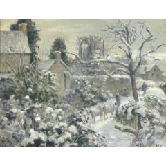Snowscape with Cows at Montfoucault Painting Reproduction