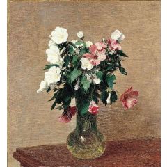 White and Pink Mallows in a Vase Painting Reproduction