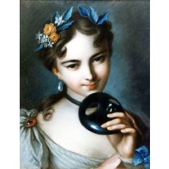 Young Girl Holding a Mask Painting Reproduction